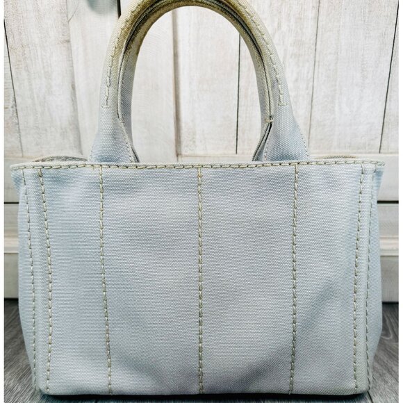 PRADA Canapa Gray Canvas Handbag Tote Preloved Condition COA Included - Picture 3 of 14